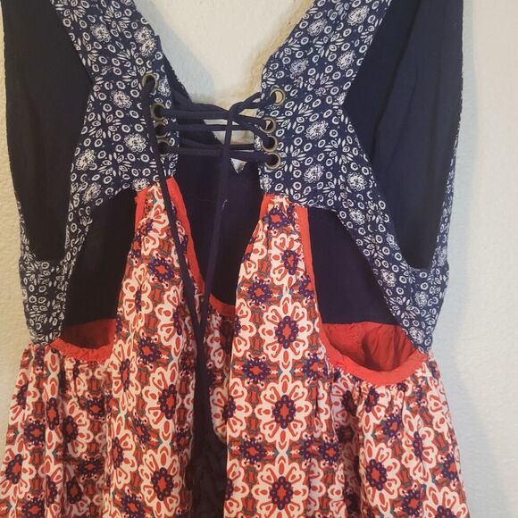 Lulus La Vie en Roses Navy Blue and Red Floral Print Dress Womens S Mixed Prints - Picture 4 of 13